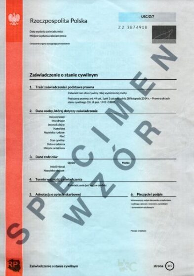 Tłumaczenie polskiego zaświadczenia o stanie cywilnym