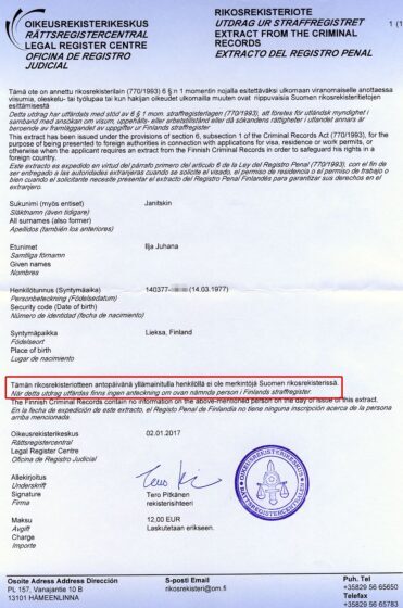 Tłumaczenie fińskiego zaświadczenia o niekaralnści