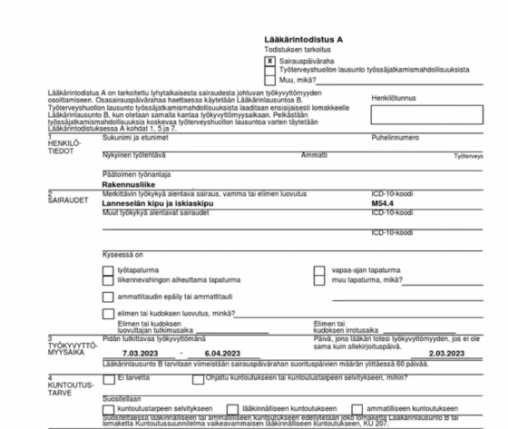 Fińskie Zwolnienie lekarskie (Sairauslomatodistus, Läkarintyg om arbetsoförmåga) – tłumaczenie przysięgłe