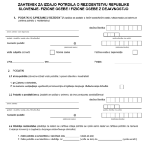 Słoweński certyfikat rezydencji podatkowej (Zahtevek za izdajo potrdila o rezidentstvu Republike Slovenije) – tłumaczenie przysięgłe