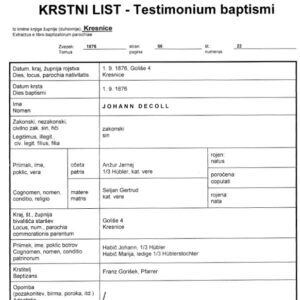 Słoweński akt chrztu (Krstni list) – tłumaczenie przysięgłe