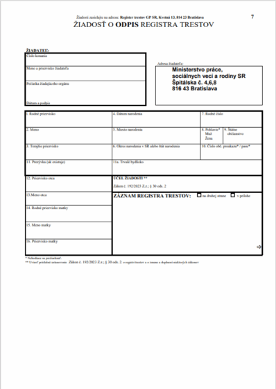 Słowackie zaświadczenie o niekaralności, Odpis z registra trestov