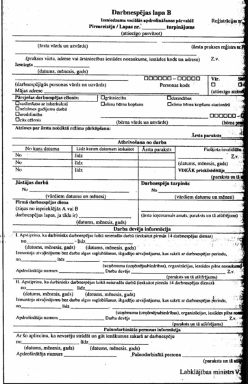 Łotewskie Zwolnienie lekarskie (tłumaczenie na polski)