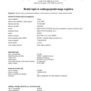 Słoweński wyciąg z KRS (Redni izpis iz sodnega/poslovnega registra) – tłumaczenie przysięgłe